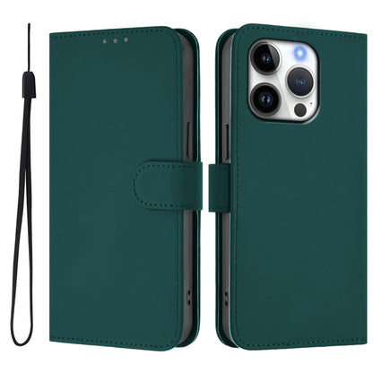 For iPhone 16 Pro Skin Feel Solid Color Leather Phone Case with Lanyard(Dark Green) - iPhone 16 Pro Cases by buy2fix | Online Shopping UK | buy2fix