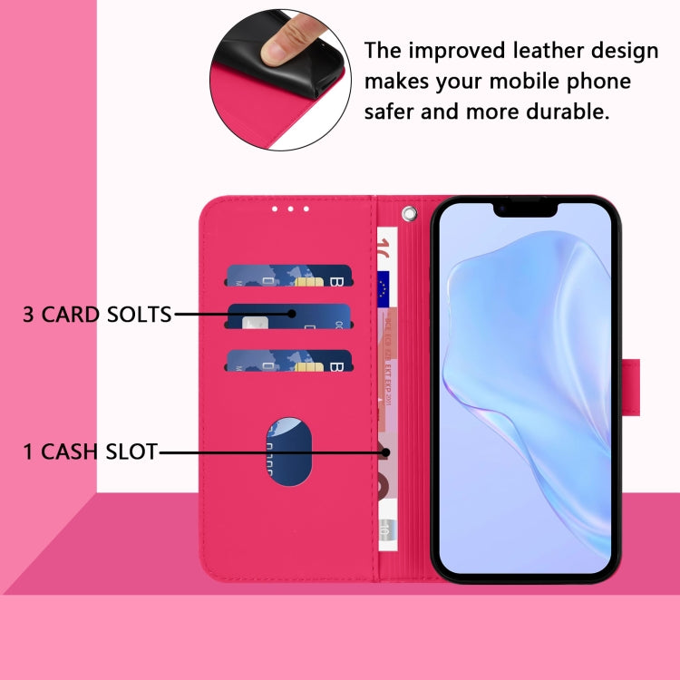 For iPhone 16 Pro Skin Feel Solid Color Leather Phone Case with Lanyard(Rose Red) - iPhone 16 Pro Cases by buy2fix | Online Shopping UK | buy2fix