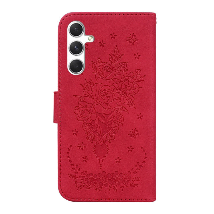 For Samsung Galaxy S25 5G Butterfly Rose Embossed Leather Phone Case(Red) - Galaxy S25 5G Cases by buy2fix | Online Shopping UK | buy2fix