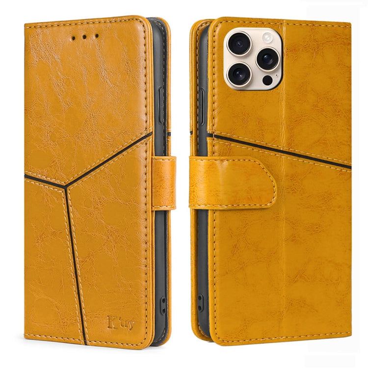 For iPhone 16 Pro Geometric Stitching Leather Phone Case(Yellow) - iPhone 16 Pro Cases by buy2fix | Online Shopping UK | buy2fix