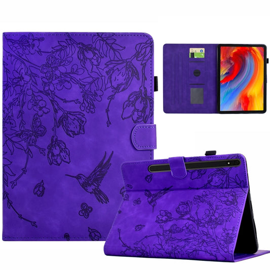 For Samsung Galaxy Tab S7 / S8 Flowers and Bird Embossed Smart Leather Tablet Case(Purple) - Galaxy Tab S8 Cases by buy2fix | Online Shopping UK | buy2fix