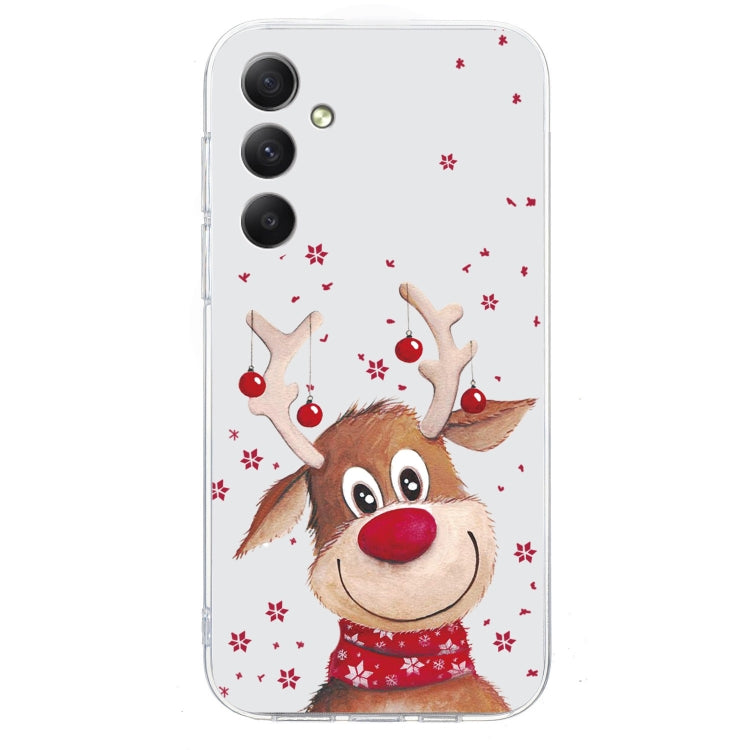 For Samsung Galaxy S25 5G Christmas Painted Pattern TPU Transparent Phone Case(Elk) - Galaxy S25 5G Cases by buy2fix | Online Shopping UK | buy2fix