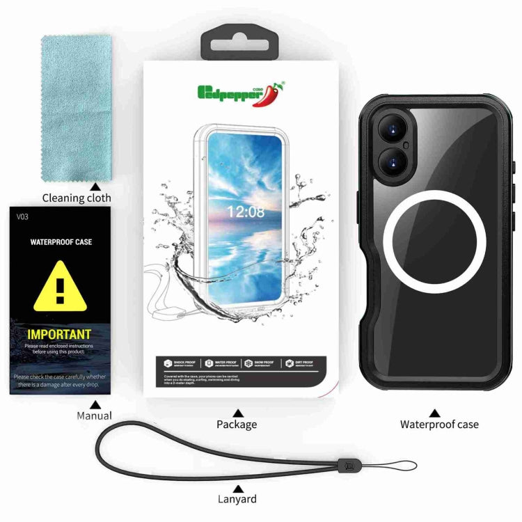 For iPhone 16 RedPepper IP68 Waterproof Triple-proof MagSafe Phone Case(Black Blue) - iPhone 16 Cases by RedPepper | Online Shopping UK | buy2fix