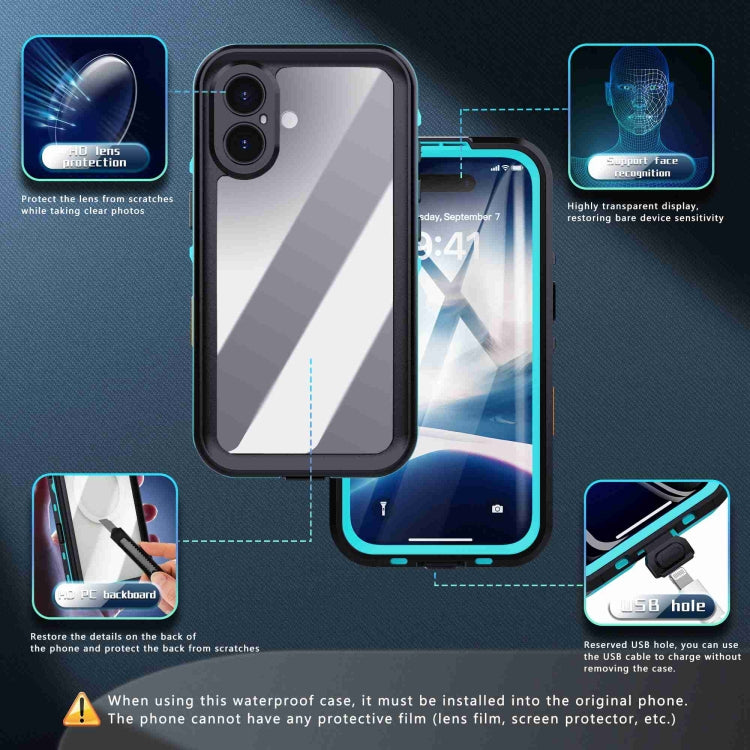 For iPhone 16 Plus RedPepper Transparent Dot IP68 Waterproof Triple-proof Phone Case(Black Blue) - iPhone 16 Plus Cases by RedPepper | Online Shopping UK | buy2fix