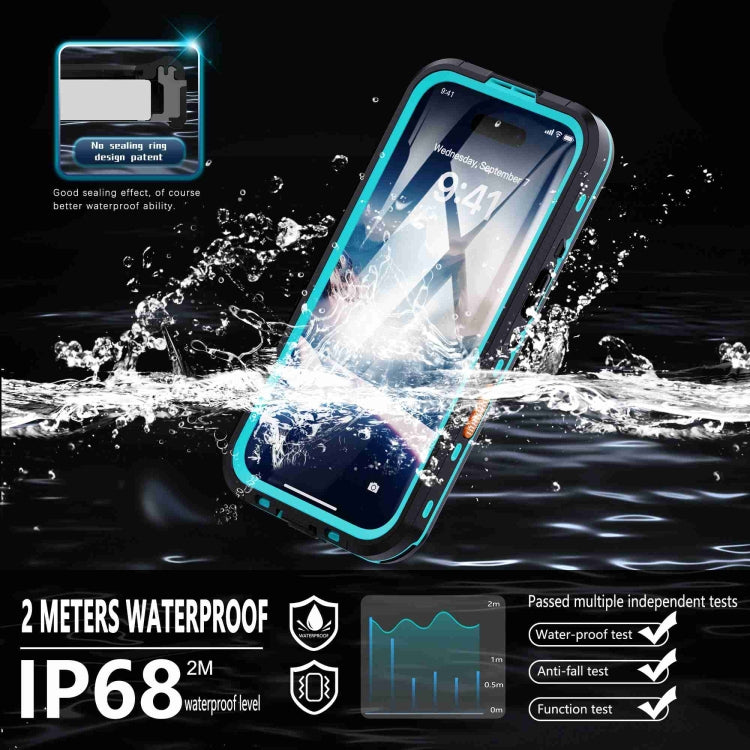 For iPhone 16 RedPepper Transparent Dot IP68 Waterproof Triple-proof MagSafe Phone Case(Black Blue) - iPhone 16 Cases by RedPepper | Online Shopping UK | buy2fix