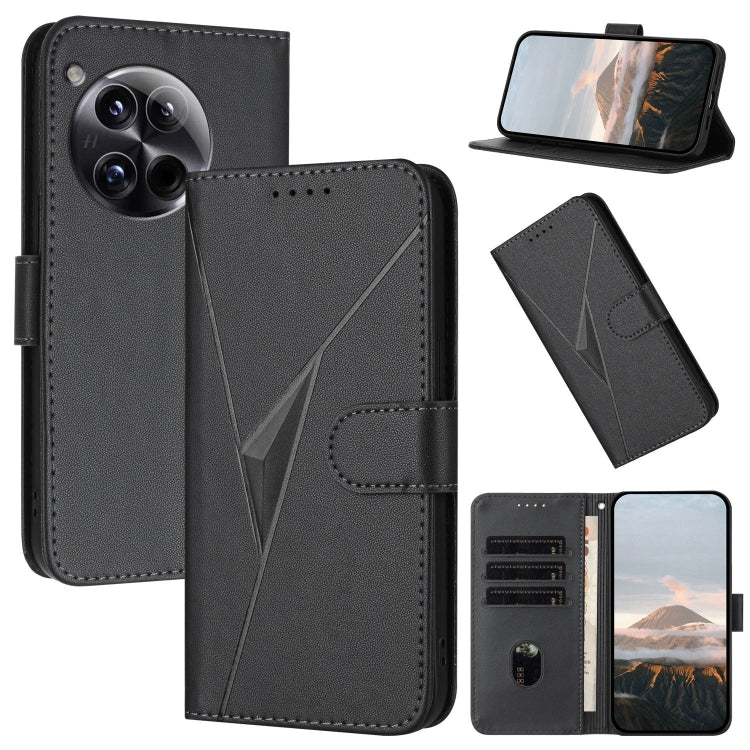 For OnePlus 12 Triangle Pattern Buckle Clasp Leather Phone Case(Black) - OnePlus Cases by buy2fix | Online Shopping UK | buy2fix