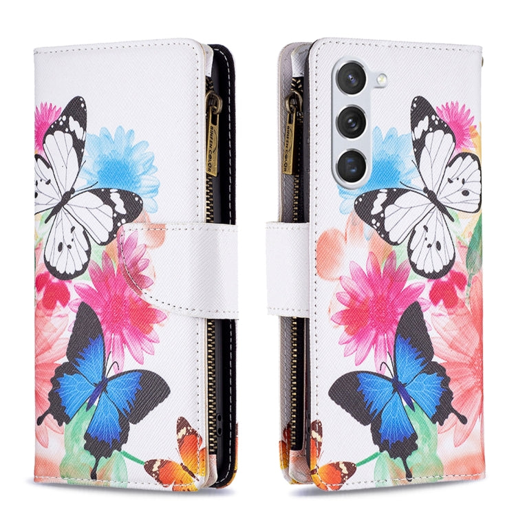 For Samsung Galaxy S25 5G Colored Drawing Pattern Zipper Leather Phone Case(Two Butterflies) - Galaxy S25 5G Cases by buy2fix | Online Shopping UK | buy2fix