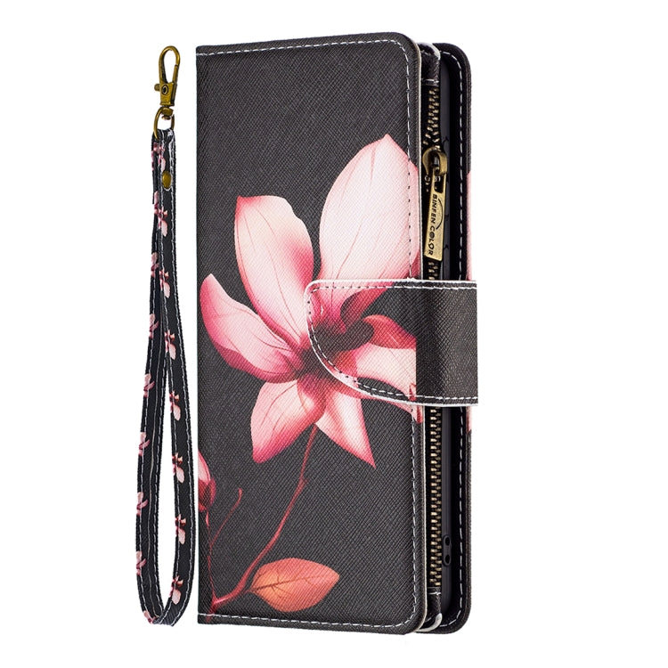 For Samsung Galaxy S25 5G Colored Drawing Pattern Zipper Leather Phone Case(Lotus) - Galaxy S25 5G Cases by buy2fix | Online Shopping UK | buy2fix