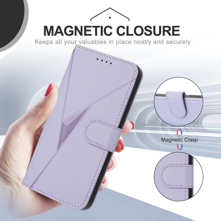 For Motorola Moto G Play 4G 2024 Triangle Pattern Buckle Clasp Leather Phone Case(Light Purple) - Motorola Cases by buy2fix | Online Shopping UK | buy2fix