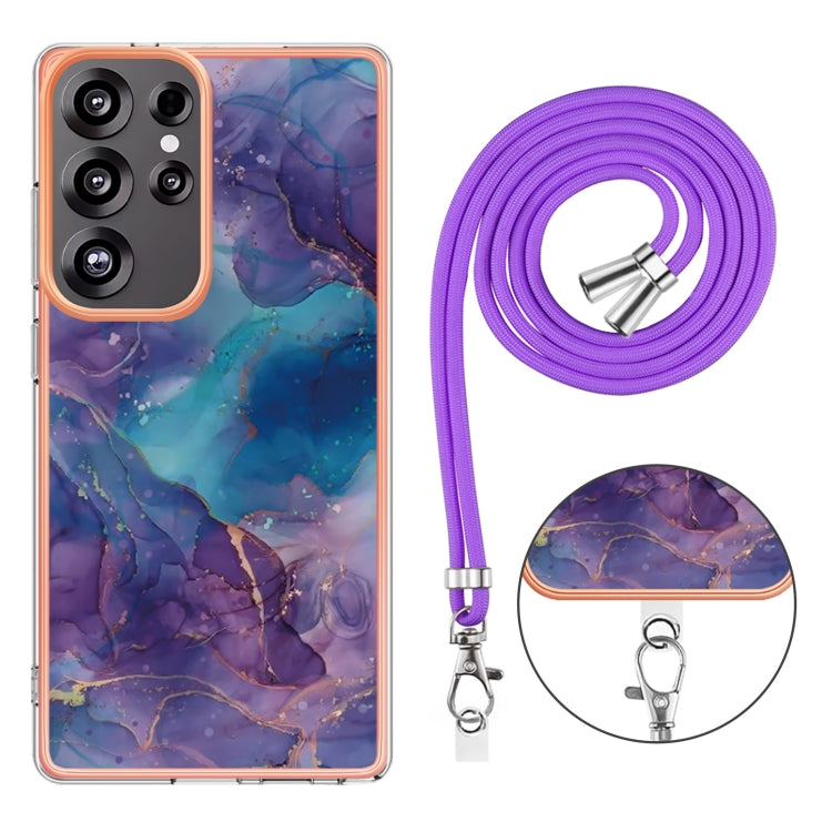 For Samsung Galaxy S25 Ultra 5G Electroplating Marble Dual-side IMD Phone Case with Lanyard(Purple 016) - Galaxy S25 Ultra 5G Cases by buy2fix | Online Shopping UK | buy2fix