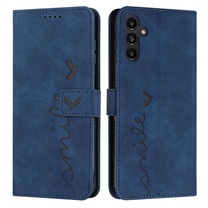 For Samsung Galaxy S25 / S24 5G Skin Feel Heart Embossed Leather Phone Case with Long Lanyard(Blue) - Galaxy S25 5G Cases by buy2fix | Online Shopping UK | buy2fix