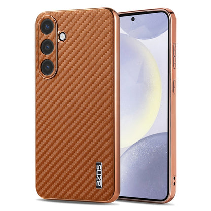 For Samsung Galaxy S25+ 5G AZNS Electroplated Edge Carbon Fiber Texture Phone Case(Brown) - Galaxy S25+ 5G Cases by AZNS | Online Shopping UK | buy2fix