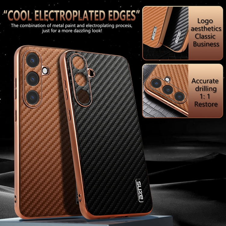 For Samsung Galaxy S25+ 5G AZNS Electroplated Edge Carbon Fiber Texture Phone Case(Brown) - Galaxy S25+ 5G Cases by AZNS | Online Shopping UK | buy2fix