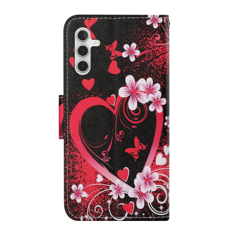 For Samsung Galaxy S25 5G Colored Drawing Pattern Leather Phone Case(Red Heart) - Galaxy S25 5G Cases by buy2fix | Online Shopping UK | buy2fix