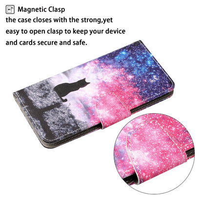 For Samsung Galaxy S25 5G Colored Drawing Pattern Leather Phone Case(Star Sky Cat) - Galaxy S25 5G Cases by buy2fix | Online Shopping UK | buy2fix