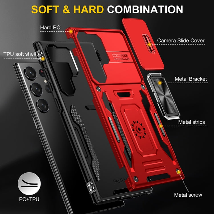 For Samsung Galaxy S25 Ultra 5G Armor PC Hybrid TPU Camera Shield Phone Case(Red) - Galaxy S25 Ultra 5G Cases by buy2fix | Online Shopping UK | buy2fix