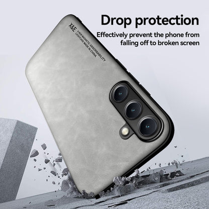 For Samsung Galaxy S25+ 5G Skin Feel Magnetic Leather Back Phone Case(Light Grey) - Galaxy S25+ 5G Cases by buy2fix | Online Shopping UK | buy2fix