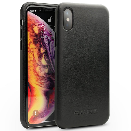 For iPhone X / XS QIALINO Shockproof Kangaroo Skin Leather Protective Case(Black) - More iPhone Cases by QIALINO | Online Shopping UK | buy2fix