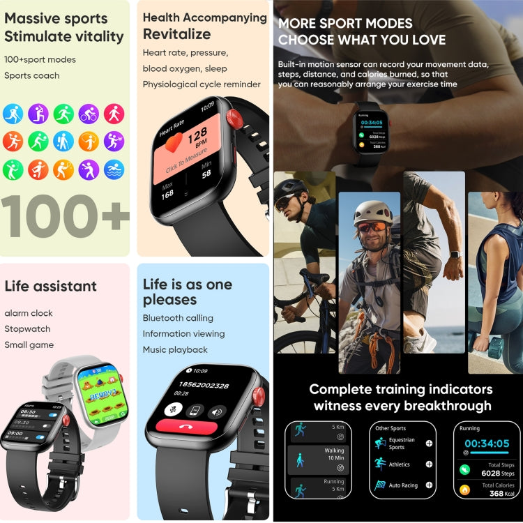 LC88 2 inch Square Screen BT Call Smart Watch, Heart Rate / Blood Pressure / Blood Oxygen / Sleep Monitoring(Silver) - Smart Wristbands by buy2fix | Online Shopping UK | buy2fix