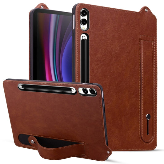 For Samsung Galaxy Tab S10+ / S9+ / S8+ TPU Leather Back Tablet Case with Wristband(Brown) - Tab S10+ Cases by buy2fix | Online Shopping UK | buy2fix