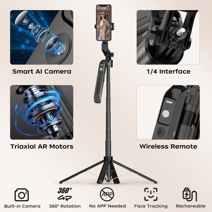 FUNSNAP A6 360 Degree Al Gimbal Selfie Stick Smart Face Tracking Integrated Tripod(Black) - Selfie Sticks by FUNSNAP | Online Shopping UK | buy2fix