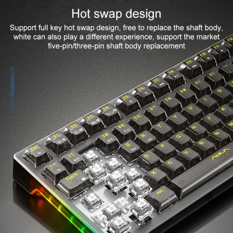 AULA F98 Pro 99 Keys Wired/2.4G/Bluetooth Three Model RGB Mechanical Keyboard, Shaft:Ice Crystal Shaft(Transparent Black) - Wireless Keyboard by AULA | Online Shopping UK | buy2fix