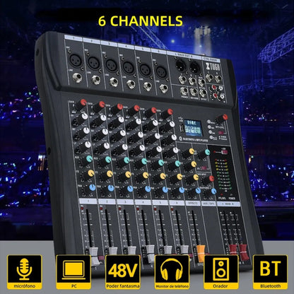 XTUGA CT60X 6-Channels Audio Mixer DJ Mixing Console with 48V Power Supply(US Plug) - Live Sound Effects Processors by XTUGA | Online Shopping UK | buy2fix