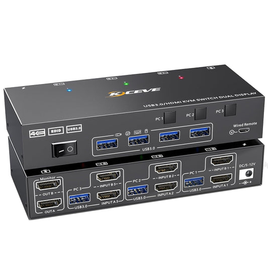 KC-KVM302AS 4K 60Hz USB3.0 / HDMI Dual Monitors KVM Switch, UK Plug - Switch by buy2fix | Online Shopping UK | buy2fix