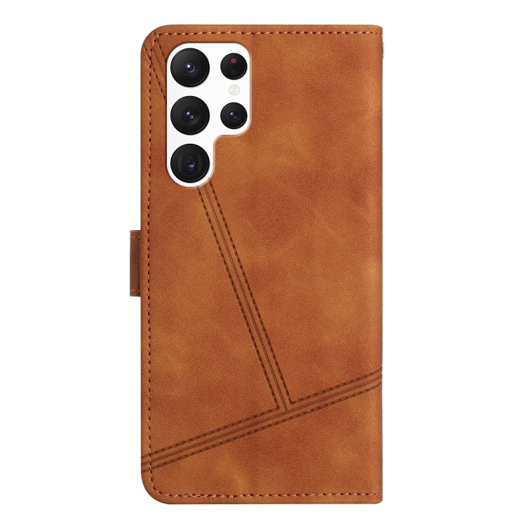 For Samsung Galaxy S25 Ultra 5G Skin-feel Stitching Leather Phone Case(Brown) - Galaxy S25 Ultra 5G Cases by buy2fix | Online Shopping UK | buy2fix