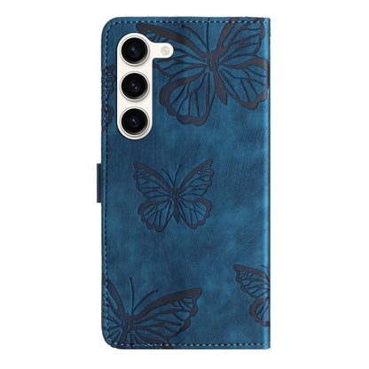 For Samsung Galaxy S25 5G Skin-feel Embossed Butterfly Leather Phone Case(Blue) - Galaxy S25 5G Cases by buy2fix | Online Shopping UK | buy2fix