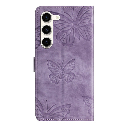 For Samsung Galaxy S25 5G Skin-feel Embossed Butterfly Leather Phone Case(Purple) - Galaxy S25 5G Cases by buy2fix | Online Shopping UK | buy2fix