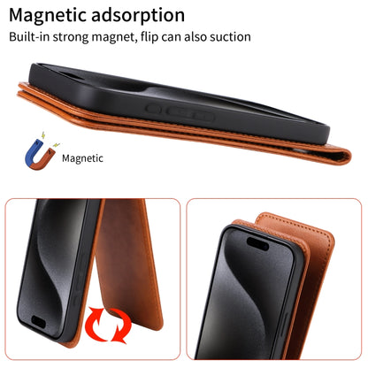 For OnePlus 13 Magnetic Vertical Flip Leather Phone Case(Brown) - OnePlus Cases by buy2fix | Online Shopping UK | buy2fix