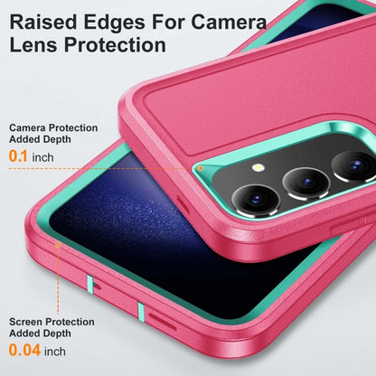 For Samsung Galaxy S24 / S25 5G Rugged PC Hybrid Silicone Phone Case with Holder(Rose Red+Light Green) - Galaxy S25 5G Cases by buy2fix | Online Shopping UK | buy2fix