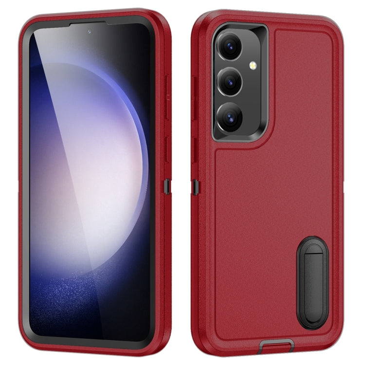 For Samsung Galaxy S24 / S25 5G Rugged PC Hybrid Silicone Phone Case with Holder(Red+Black) - Galaxy S25 5G Cases by buy2fix | Online Shopping UK | buy2fix