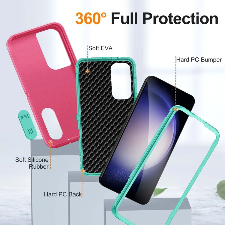 For Samsung Galaxy S24+ / S25+ 5G Rugged PC Hybrid Silicone Phone Case with Holder(Rose Red+Light Green) - Galaxy S25+ 5G Cases by buy2fix | Online Shopping UK | buy2fix