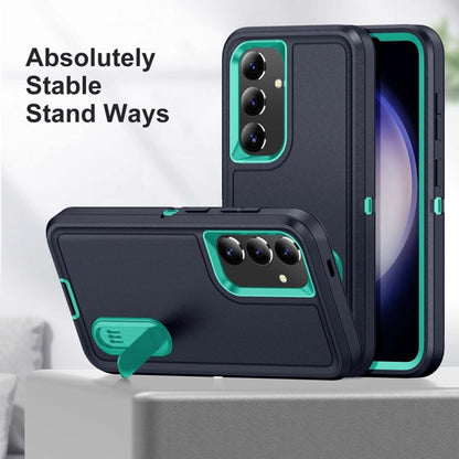 For Samsung Galaxy S24+ / S25+ 5G Rugged PC Hybrid Silicone Phone Case with Holder(Dark Blue+Light Green) - Galaxy S25+ 5G Cases by buy2fix | Online Shopping UK | buy2fix