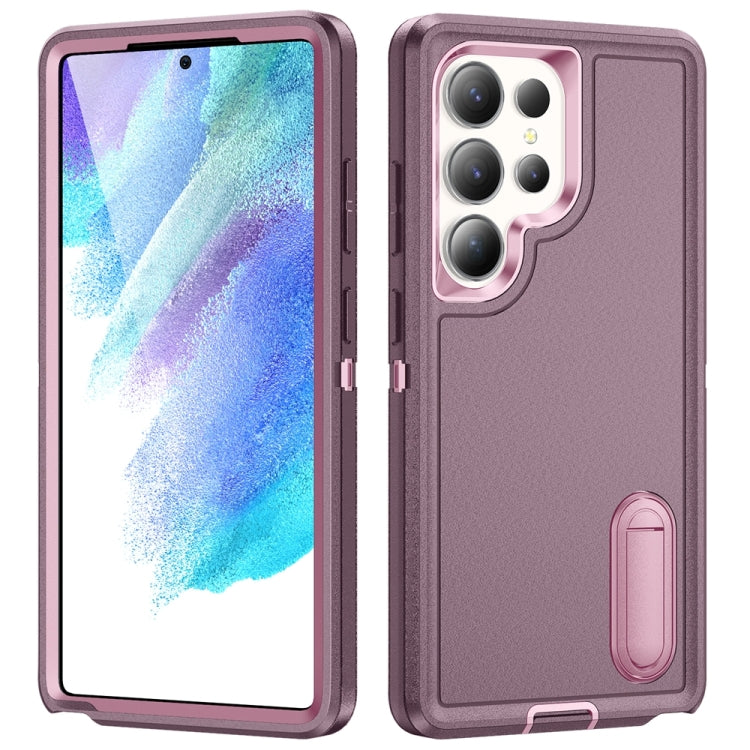 For Samsung Galaxy S25 Ultra 5G Rugged PC Hybrid Silicone Phone Case with Holder(Purple+Pink) - Galaxy S25 Ultra 5G Cases by buy2fix | Online Shopping UK | buy2fix