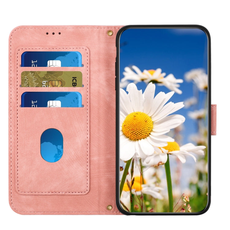 For Samsung Galaxy S25 5G Floral Pattern Leather Phone Case with Lanyard(Pink) - Galaxy S25 5G Cases by buy2fix | Online Shopping UK | buy2fix