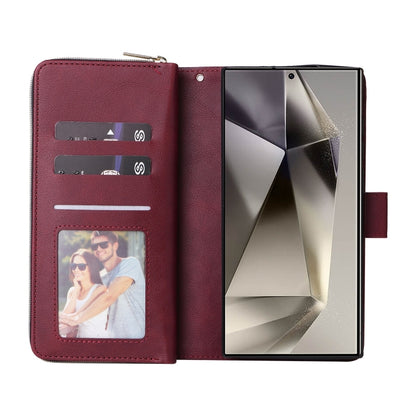 For Samsung Galaxy S25 Ultra 5G 9-Card Slots Zipper Wallet Bag Leather Phone Case(Wine Red) - Galaxy S25 Ultra 5G Cases by buy2fix | Online Shopping UK | buy2fix