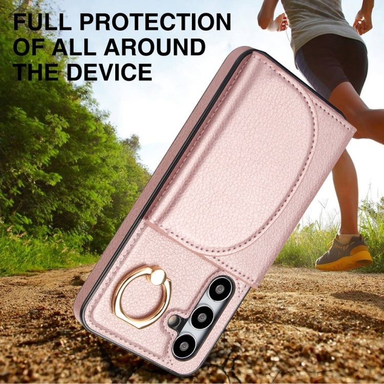 For Samsung Galaxy S25+ 5G Ring Holder Card Bag Skin Feel Phone Case(Rose Gold) - Galaxy S25+ 5G Cases by buy2fix | Online Shopping UK | buy2fix