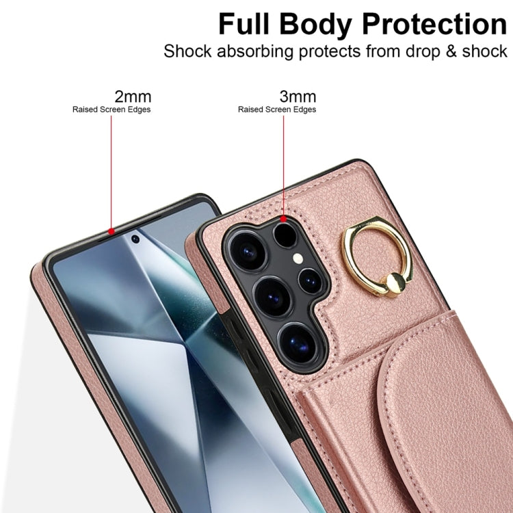 For Samsung Galaxy S25 Ultra 5G Ring Holder Card Bag Skin Feel Phone Case(Rose Gold) - Galaxy S25 Ultra 5G Cases by buy2fix | Online Shopping UK | buy2fix