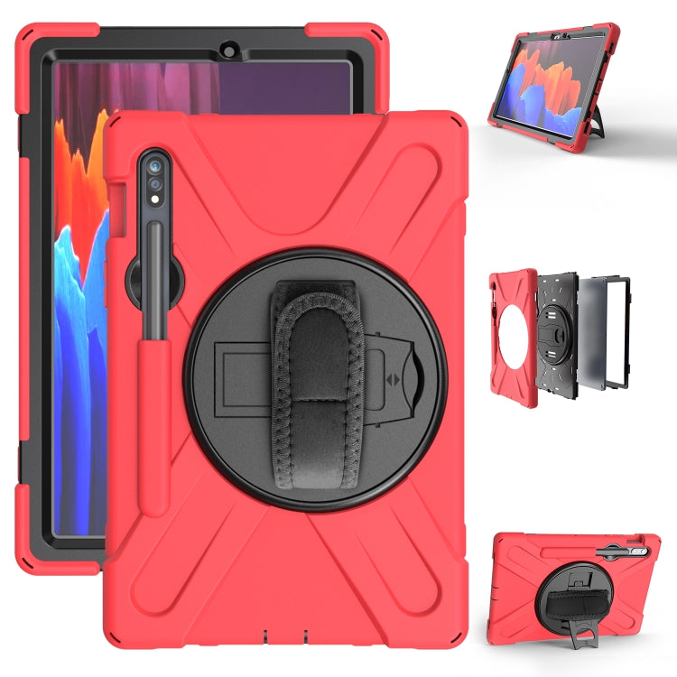 For Samsung Galaxy Tab S9 / Galaxy Tab S8 / Galaxy Tab S7 (2020) T870 Shockproof Colorful Silicone + PC Protective Case with Holder & Shoulder Strap & Hand Strap & Pen Slot(Red) - Galaxy Tab S8 Cases by buy2fix | Online Shopping UK | buy2fix