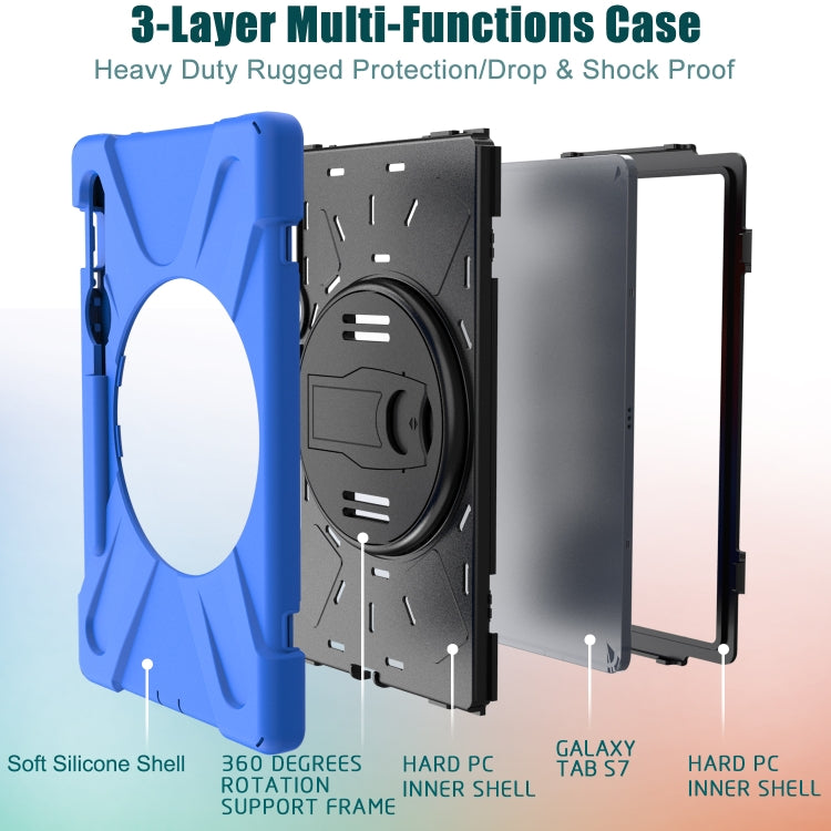 For Samsung Galaxy Tab S9 / Galaxy Tab S8 / Galaxy Tab S7 (2020) T870 Shockproof Colorful Silicone + PC Protective Case with Holder & Shoulder Strap & Hand Strap & Pen Slot(Blue) - Galaxy Tab S8 Cases by buy2fix | Online Shopping UK | buy2fix