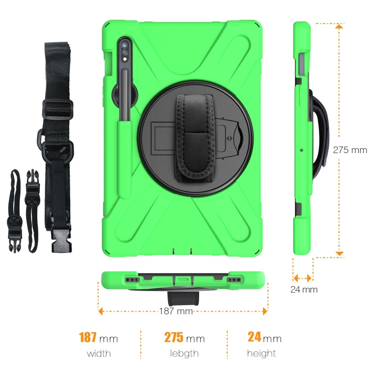 For Samsung Galaxy Tab S9 / Galaxy Tab S8 / Galaxy Tab S7 (2020) T870 Shockproof Colorful Silicone + PC Protective Case with Holder & Shoulder Strap & Hand Strap & Pen Slot(Green) - Galaxy Tab S8 Cases by buy2fix | Online Shopping UK | buy2fix