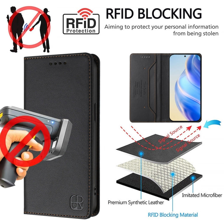 For OnePlus 11 RC01 Dual-Folded Magnetic Suction RFID Leather Phone Case(Black) - OnePlus Cases by buy2fix | Online Shopping UK | buy2fix