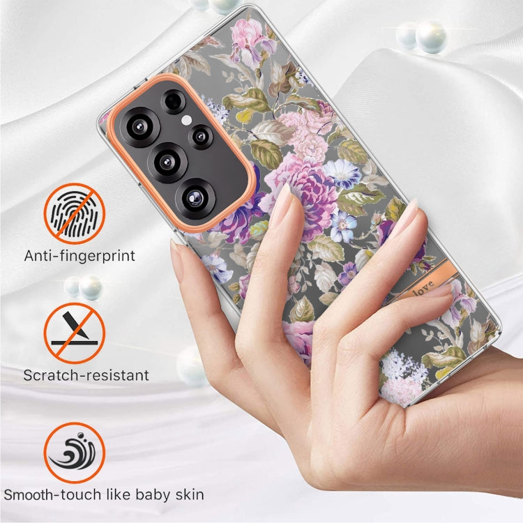 For Samsung Galaxy S25 Ultra 5G Flowers and Plants Series IMD TPU Phone Case(Purple Peony) - Galaxy S25 Ultra 5G Cases by buy2fix | Online Shopping UK | buy2fix