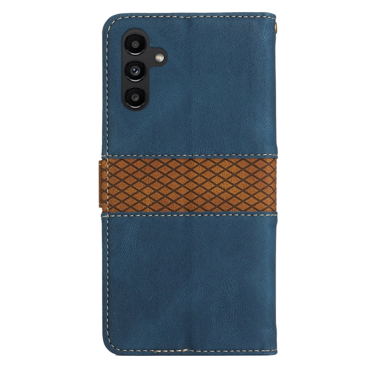 For Samsung Galaxy S25 5G Grid Stitching Leather Phone Case with Lanyard(Blue) - Galaxy S25 5G Cases by buy2fix | Online Shopping UK | buy2fix