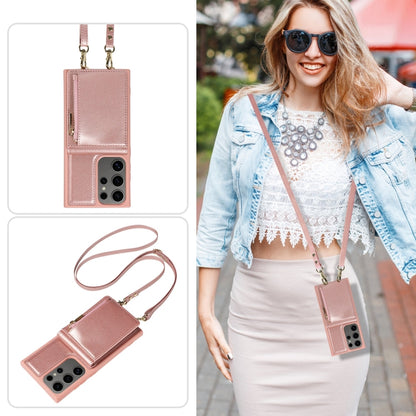 For Samsung Galaxy S25 Ultra 5G Crossbody Lanyard Zipper Wallet Leather Phone Case(Rose Gold) - Galaxy S25 Ultra 5G Cases by buy2fix | Online Shopping UK | buy2fix