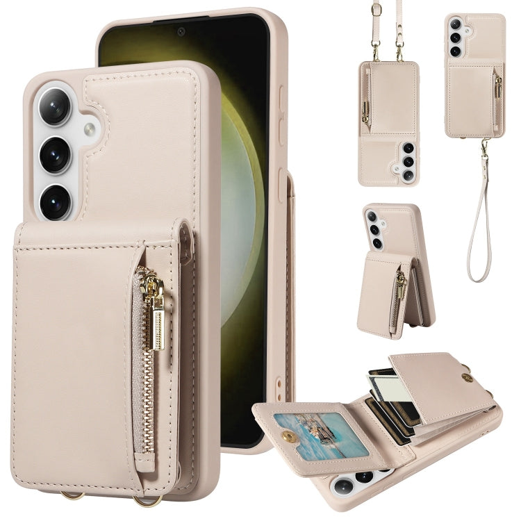 For Samsung Galaxy S25+ 5G Crossbody Lanyard Zipper Wallet Leather Phone Case(Beige) - Galaxy S25+ 5G Cases by buy2fix | Online Shopping UK | buy2fix