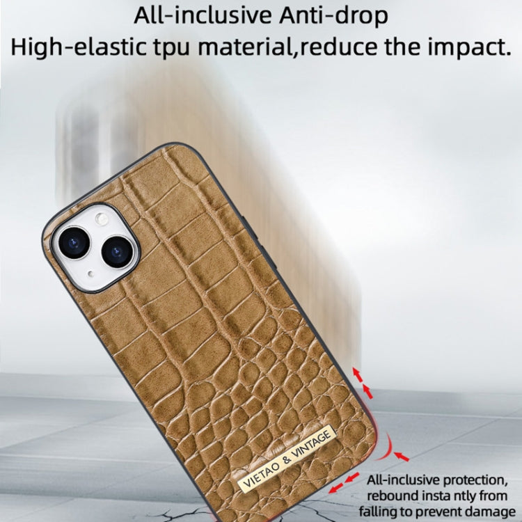 For iPhone 16 VIETAO Alligator Texture PU Phone Case(Brown) - iPhone 16 Cases by VIETAO | Online Shopping UK | buy2fix